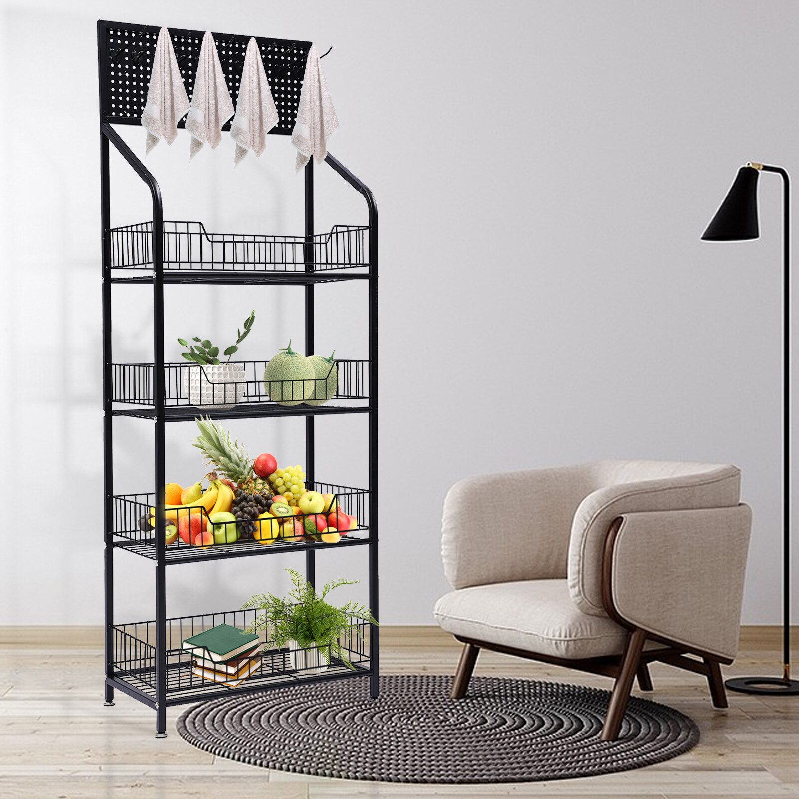 4-Tier Retail Display Rack Stand Fruit Vegetable Snack Storage Shelf 27*50*140cm