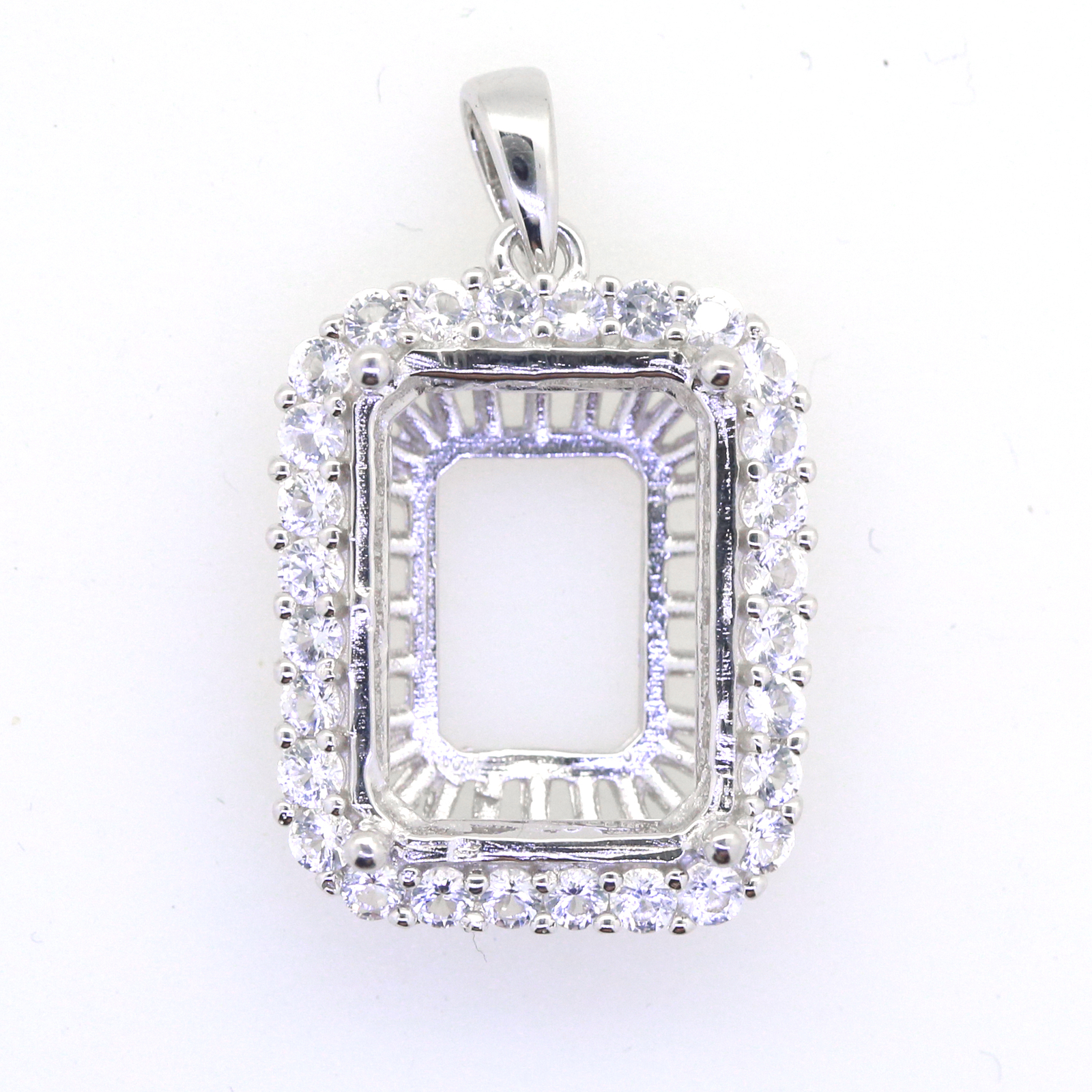 Sterling Silver Semi Mount Pendant Setting OCT 16x12mm Halo W/ White Topaz