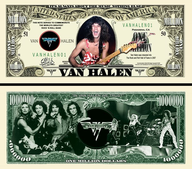 Van Halen Band Million Dollar Bill Play Funny Money Novelty Note + FREE SLEEVE