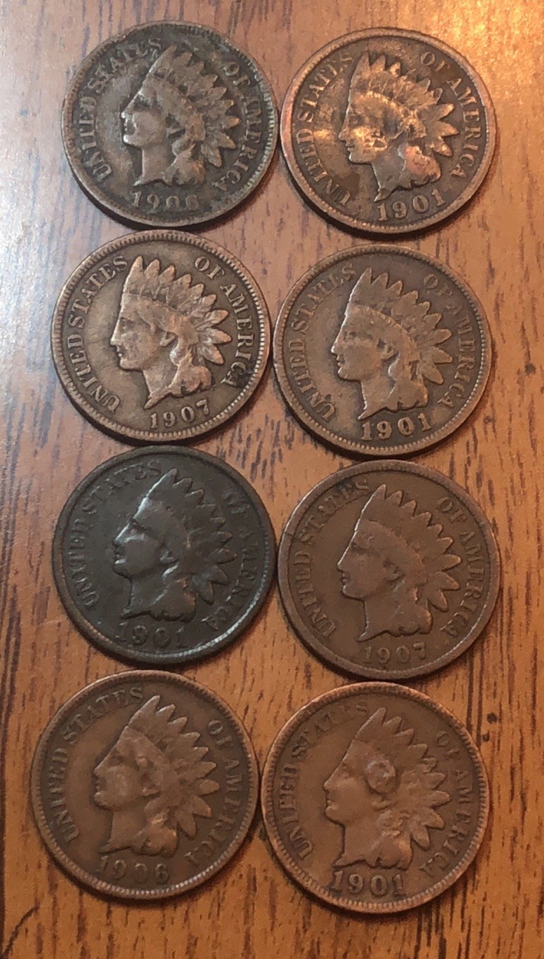 Indian Head 1906X2,1901X4,1907X2 Your Get (8) Exact Coins N228