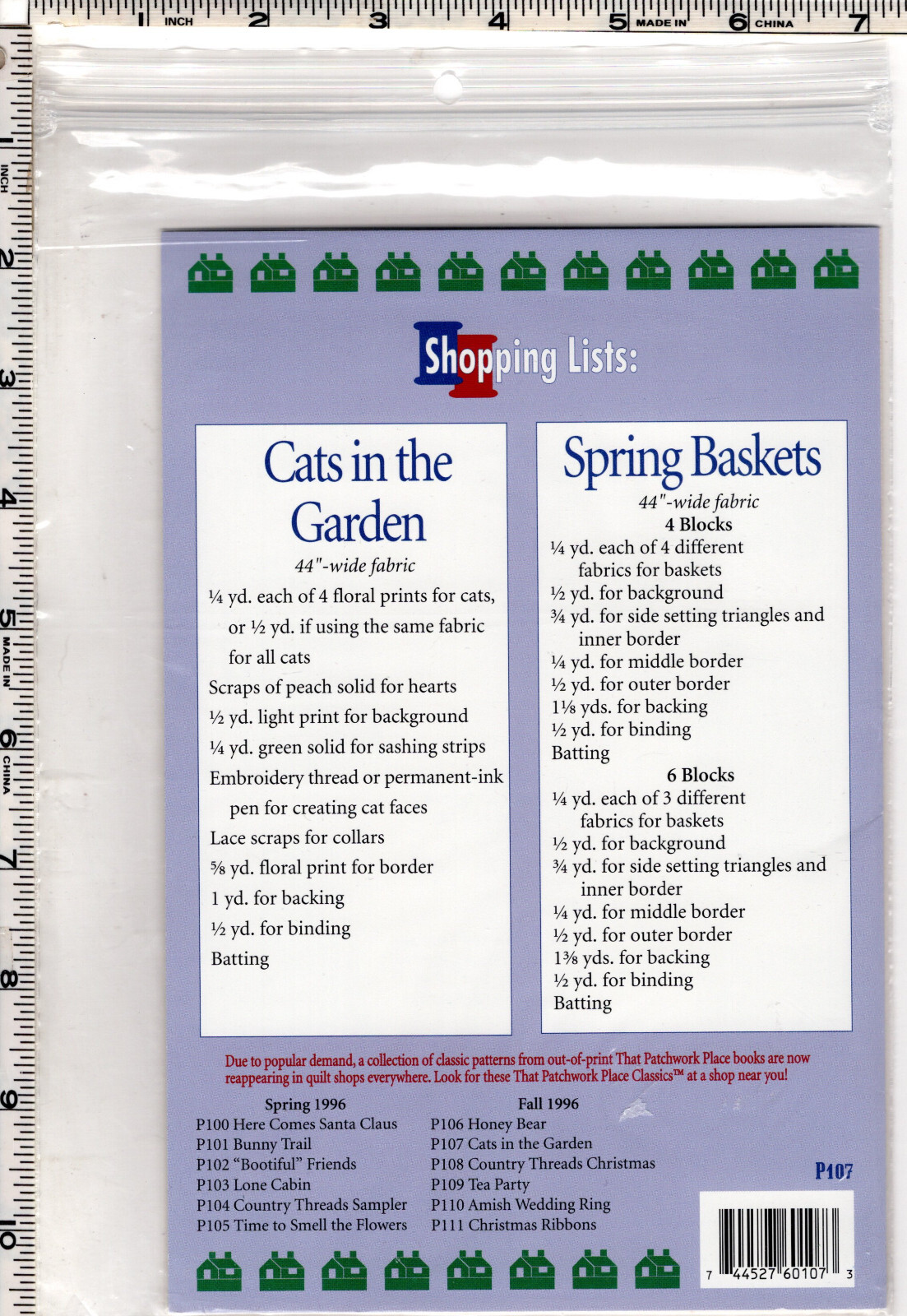Cats in the Garden+Spring Baskets That Patchwork Place Classics Quilt Ptrn P107