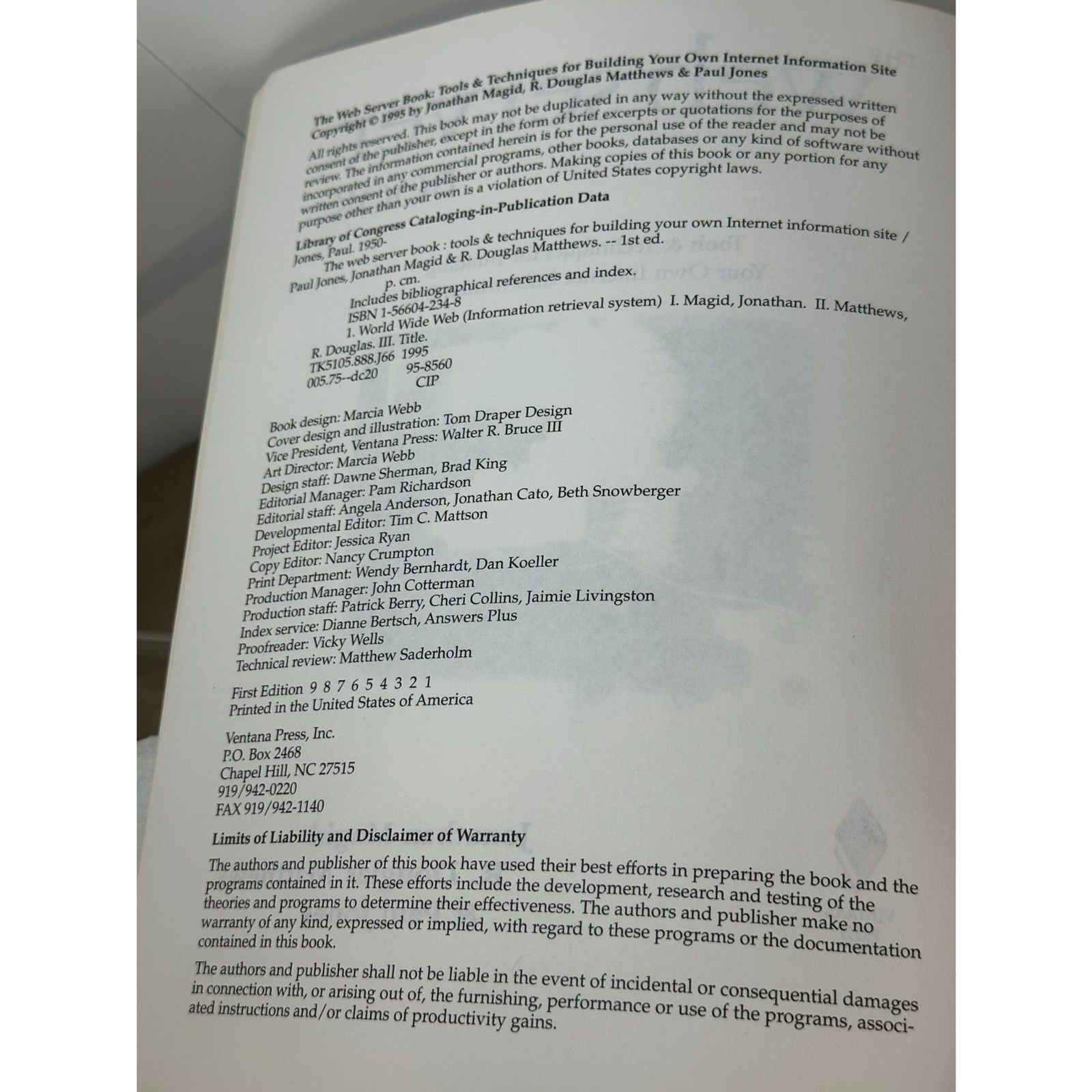 The Web Server Book W/CD-ROM Tool Kit 1995 First Edition