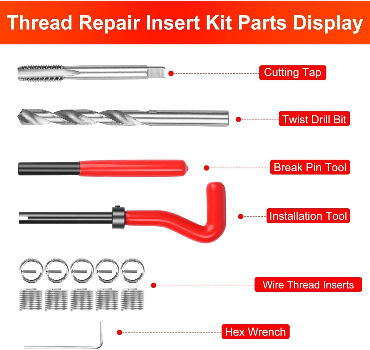 M10x1.5 Thread Repair Kit, Stainless Steel Helicoil Insert Set