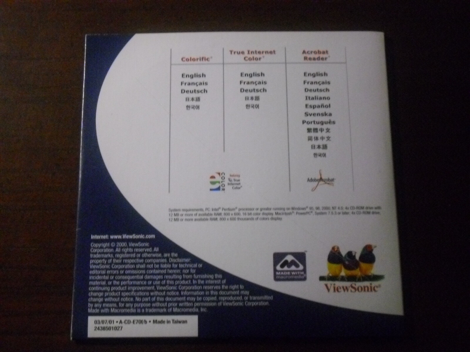 ViewSonic Wizard E70f/b CRT Monitor Install Software CD