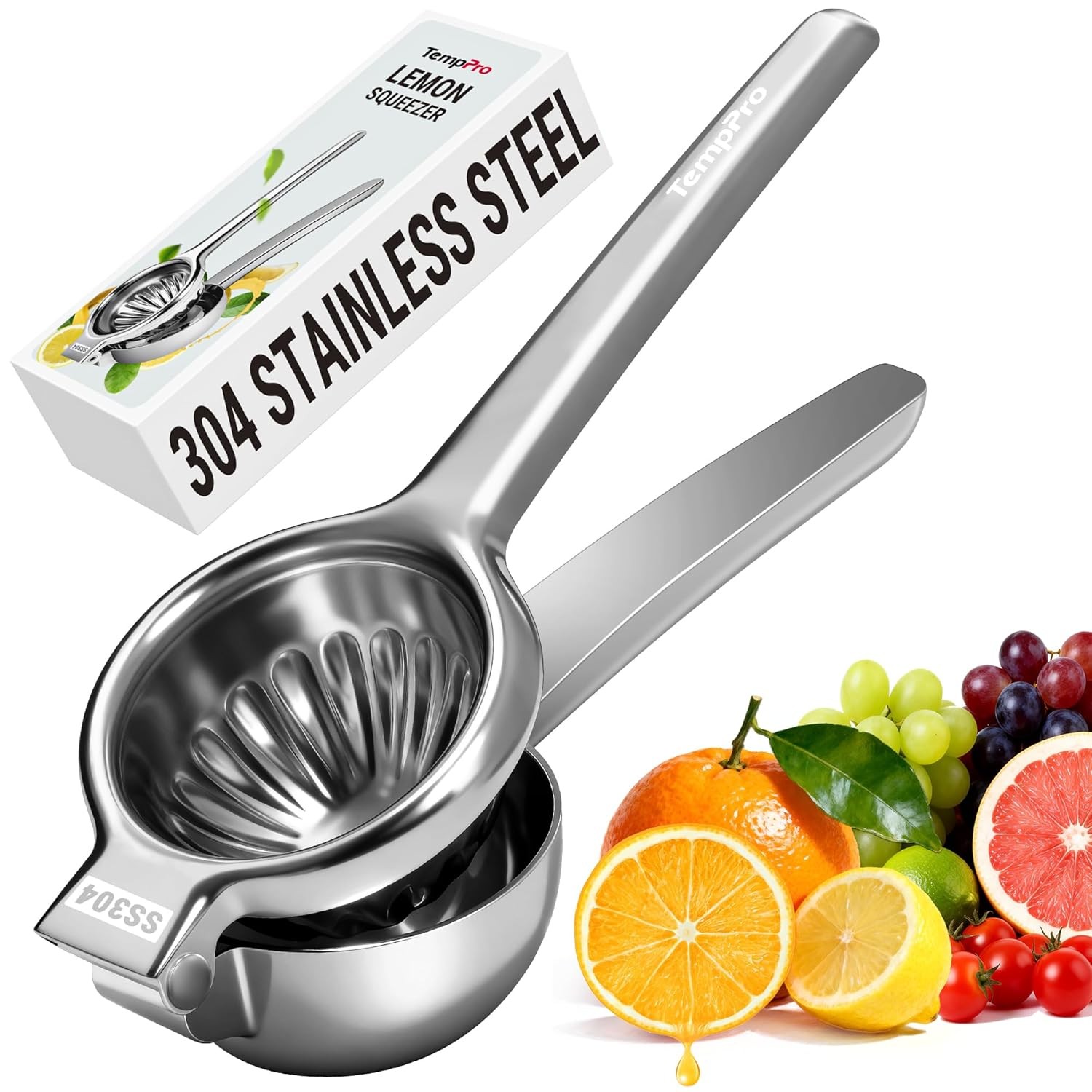 TempPro Lemon Lime Squeezer, 304 Stainless Steel Hand Press Citrus Juicer with G
