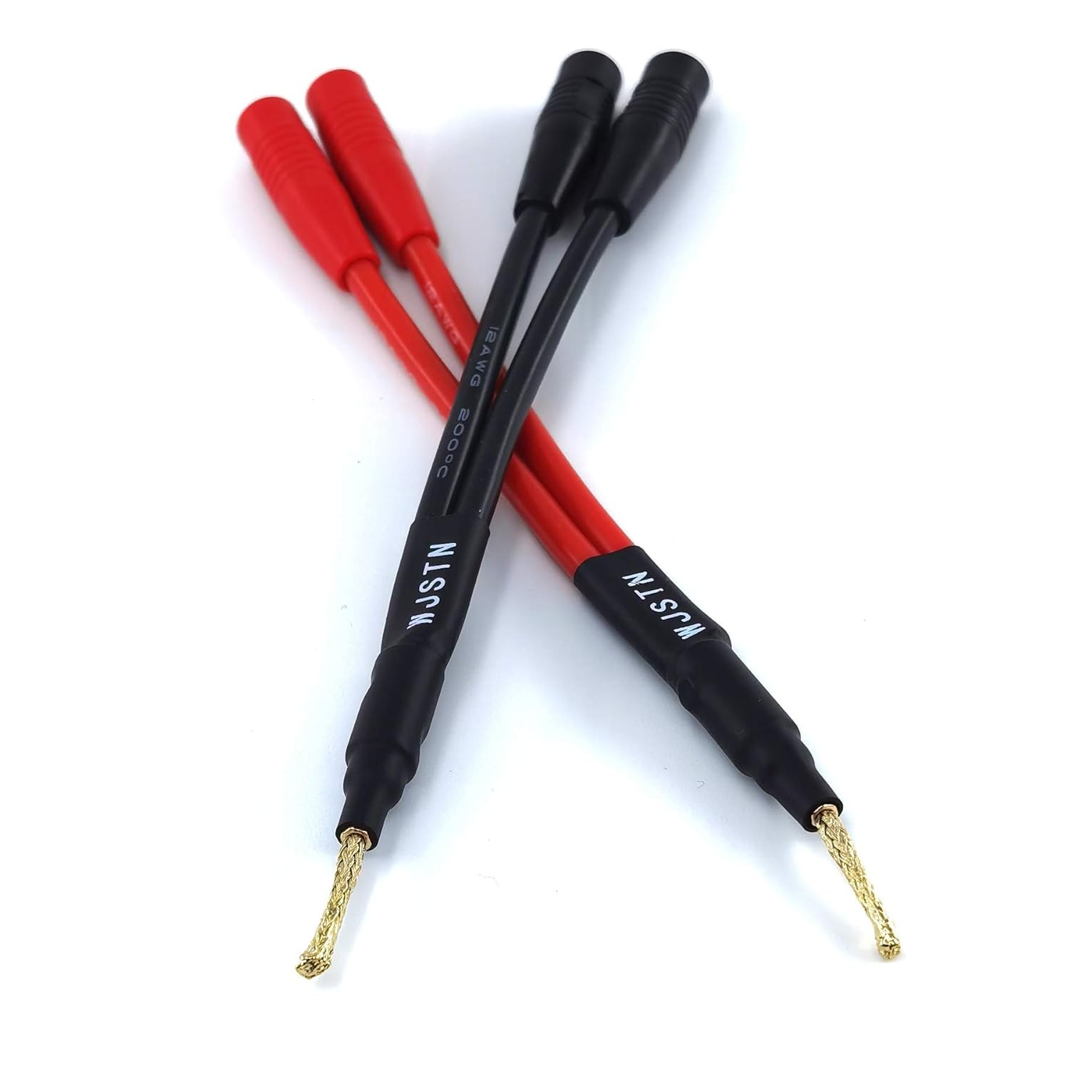 WJSTN Braided Wire Banana Plug Splitter 1 Male 2 Female Adapter, Red+ Black
