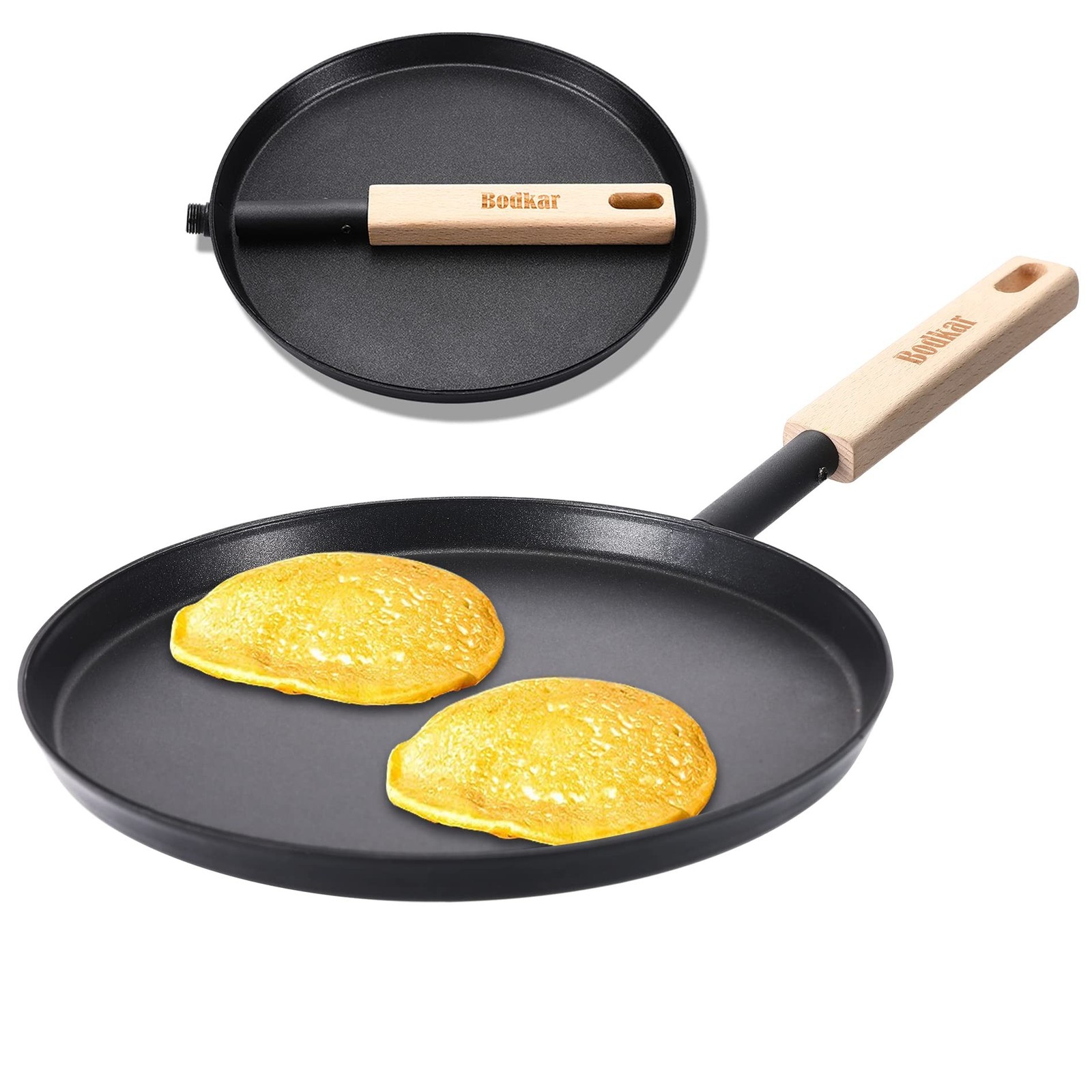 bodkar 8-inch Frying Pan Skillet Flat Crepe Pan, Lightweight Grill Pan with W...