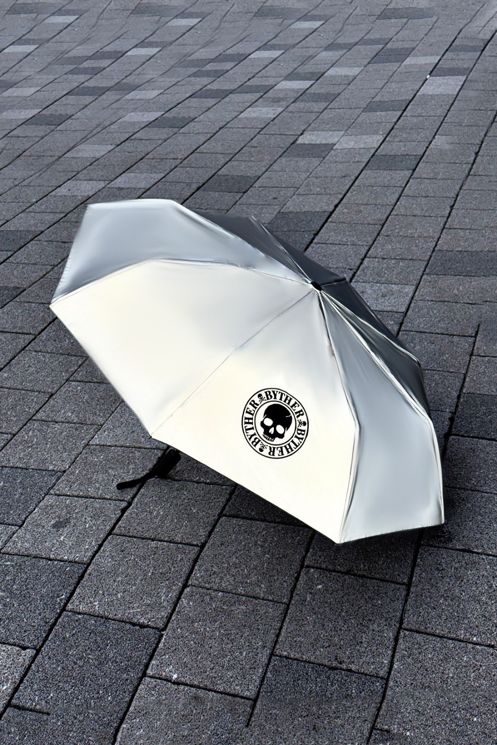 ByTheR Logo Reflective Compact Push Button 3-Stage Automatic Umbrella Gray