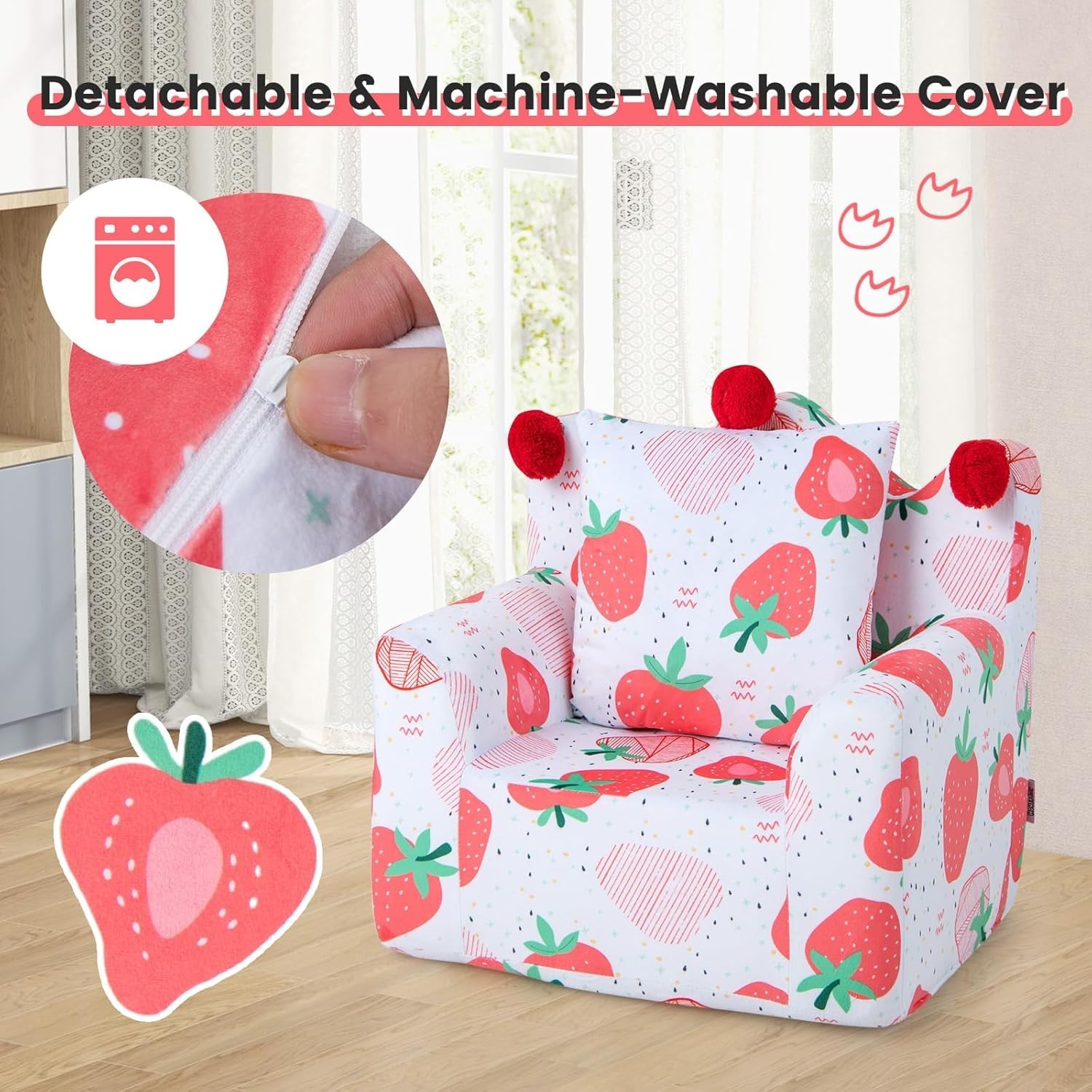 Foam Filled Children's Sofa Armchair w/Padded Pillow, Washable Velvet Cover & So