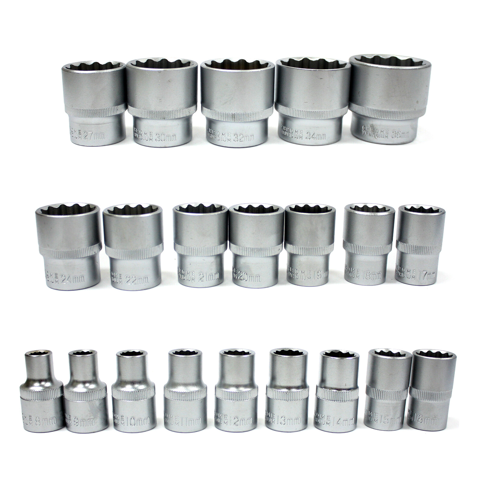 21pc Spline Socket Set 12 PT Point 1/2" Dr Gear Wall Rounded 8 - 36mm Metric
