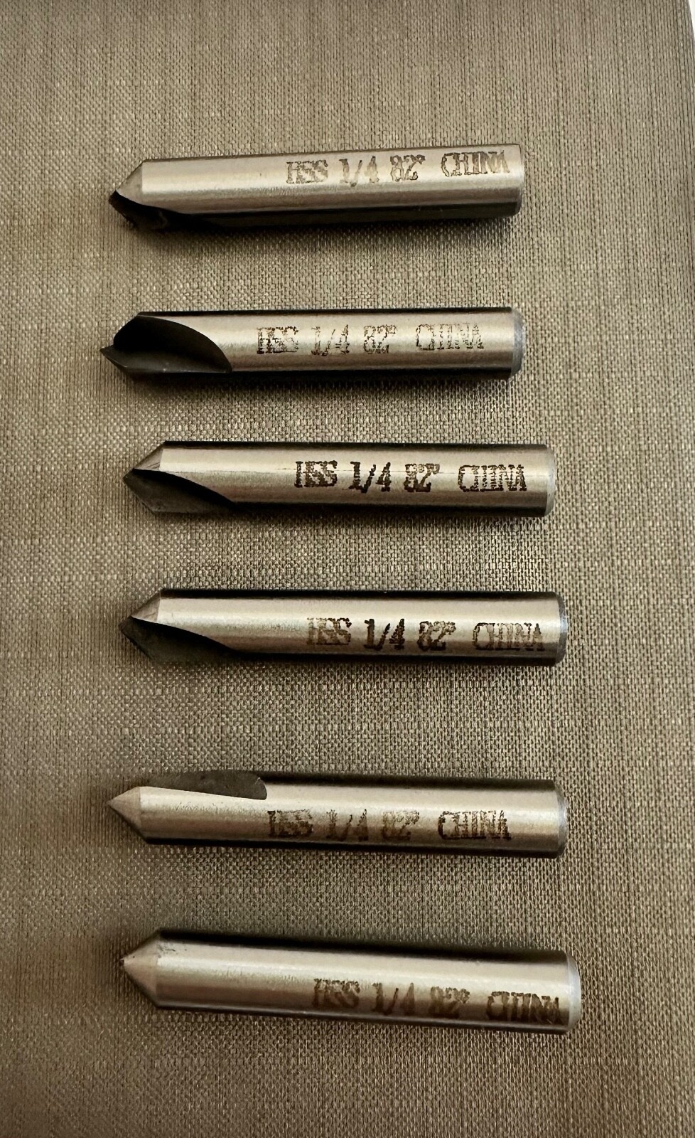.250" 1/4" 82 DEGREE SINGLE FLUTE HSS COUNTERSINK Lot of 6