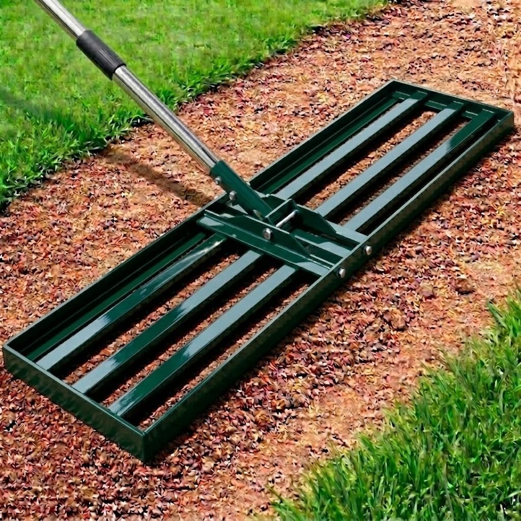 Adjustable Lawn Leveler 30x10 Inch Soil Dirt Rake Yard Garden Heavy Duty Steel H
