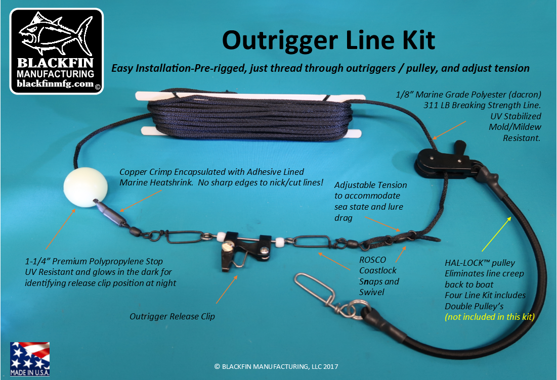 Outrigger Rigging Kit - Two 50 Ft Pre-Rigged Dacron Lines with Outrigger Clips
