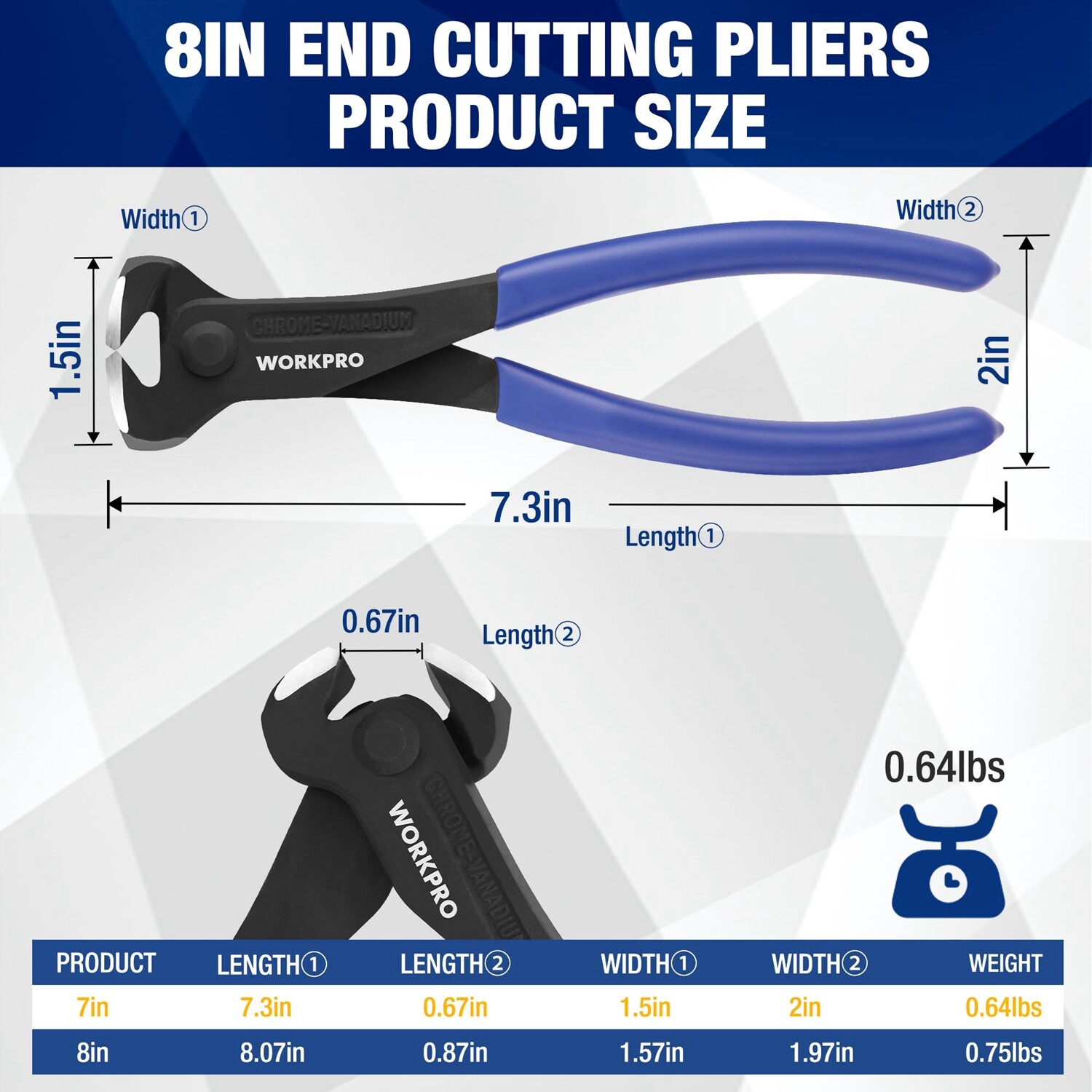 WORKPRO 7" High Leverage End Cutting Nipper Pliers Nail Puller End Cutting Plier