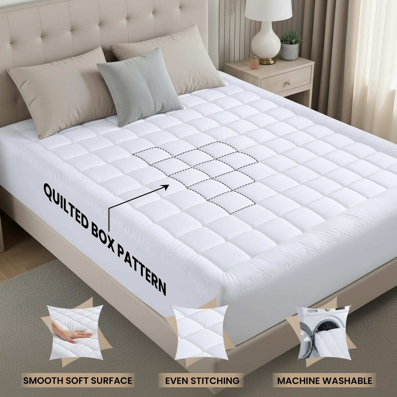 Utopia Bedding Full Mattress Pad, Quilted Fitted Premium Full, White