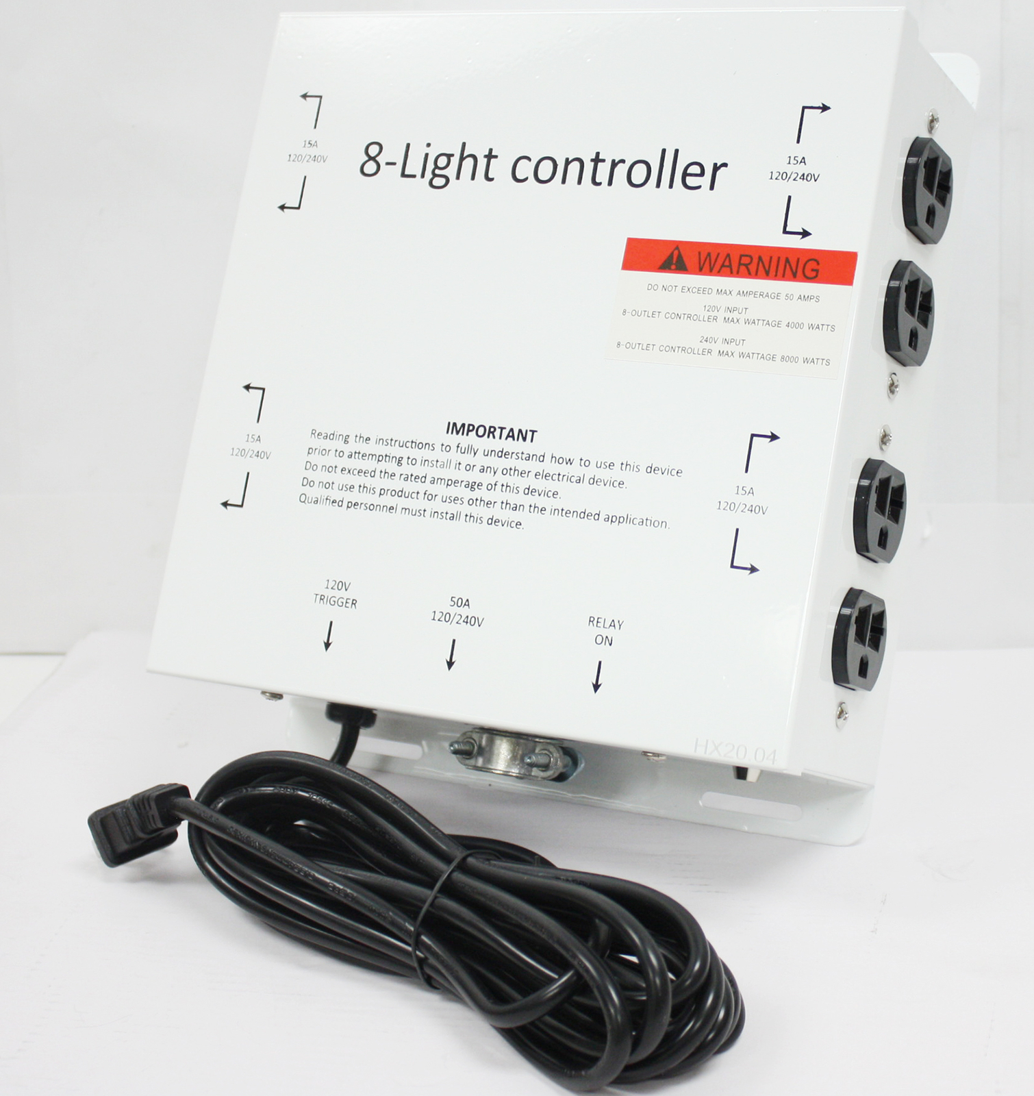 MLC Hydroponic Master Light Relay Controller 8 Outlet 240V 50A w/Trigger Cord