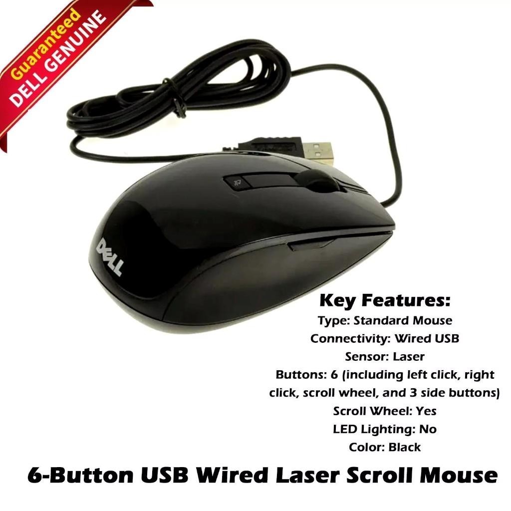 Dell New Black Premium 6-Button USB Laser Scroll Mouse V7623 J660D LOT OF 10