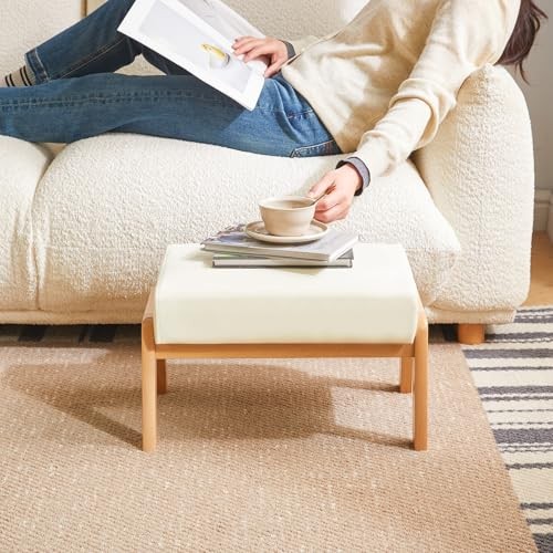 10.2” H Small Foot Stool Ottoman, Rectangle PU Faux Leather Foot Rest White