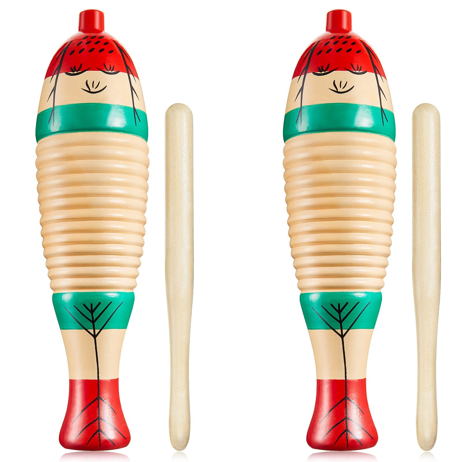 2 Pieces Colorful Fish Shaped Guiro Instrument Percussion with Rhythm Sticks
