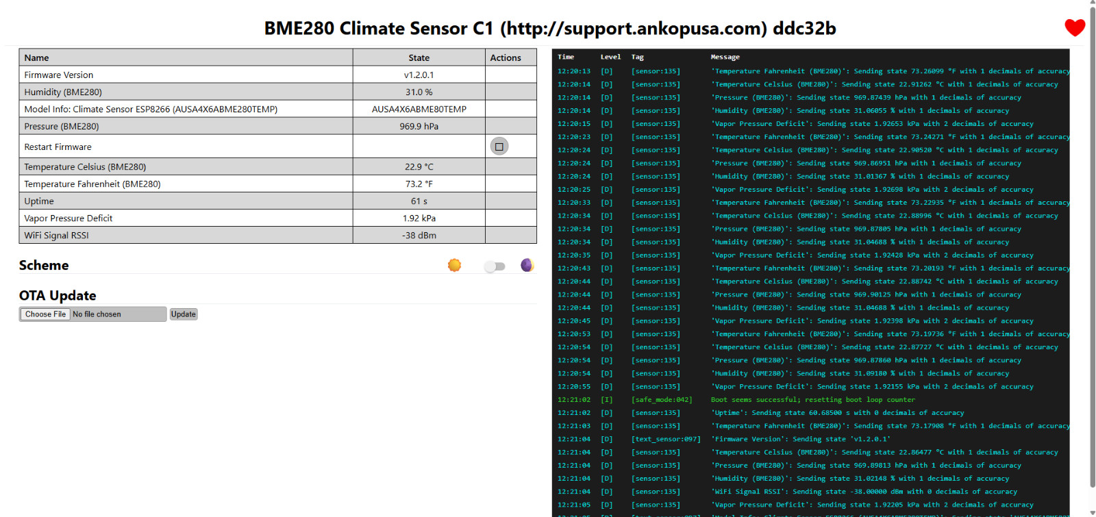 Climate Sensor C1 For ESPHome/HomeAssistant/ESP8266 (BME280 Chipset) Sensor Only