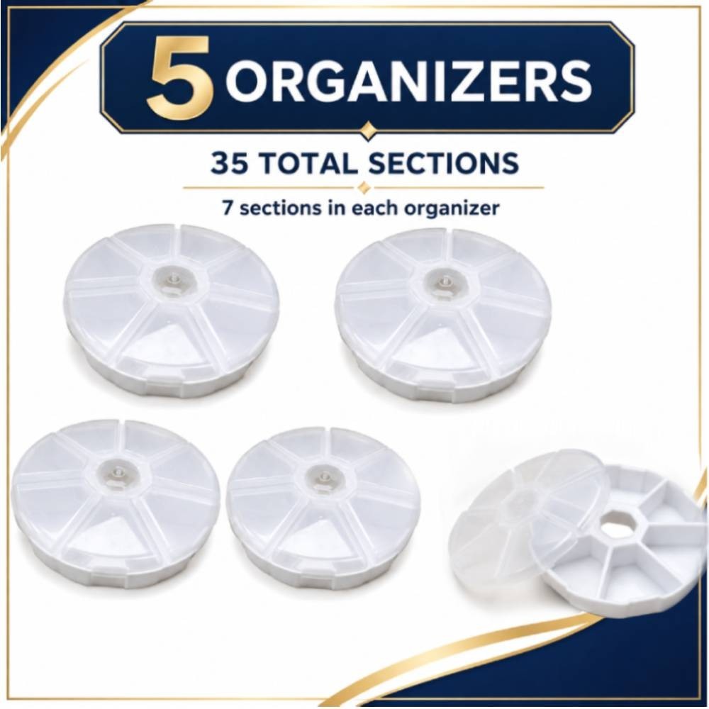 5 Pack Round Bead Storage Organizer 7 Compartment Clear Plastic Craft Case Box