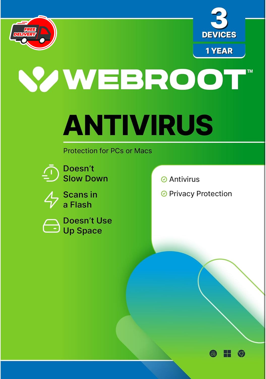 Webroot Antivirus Software 2026 | 3 Device | 1 Year Pc/Mac with Keycard