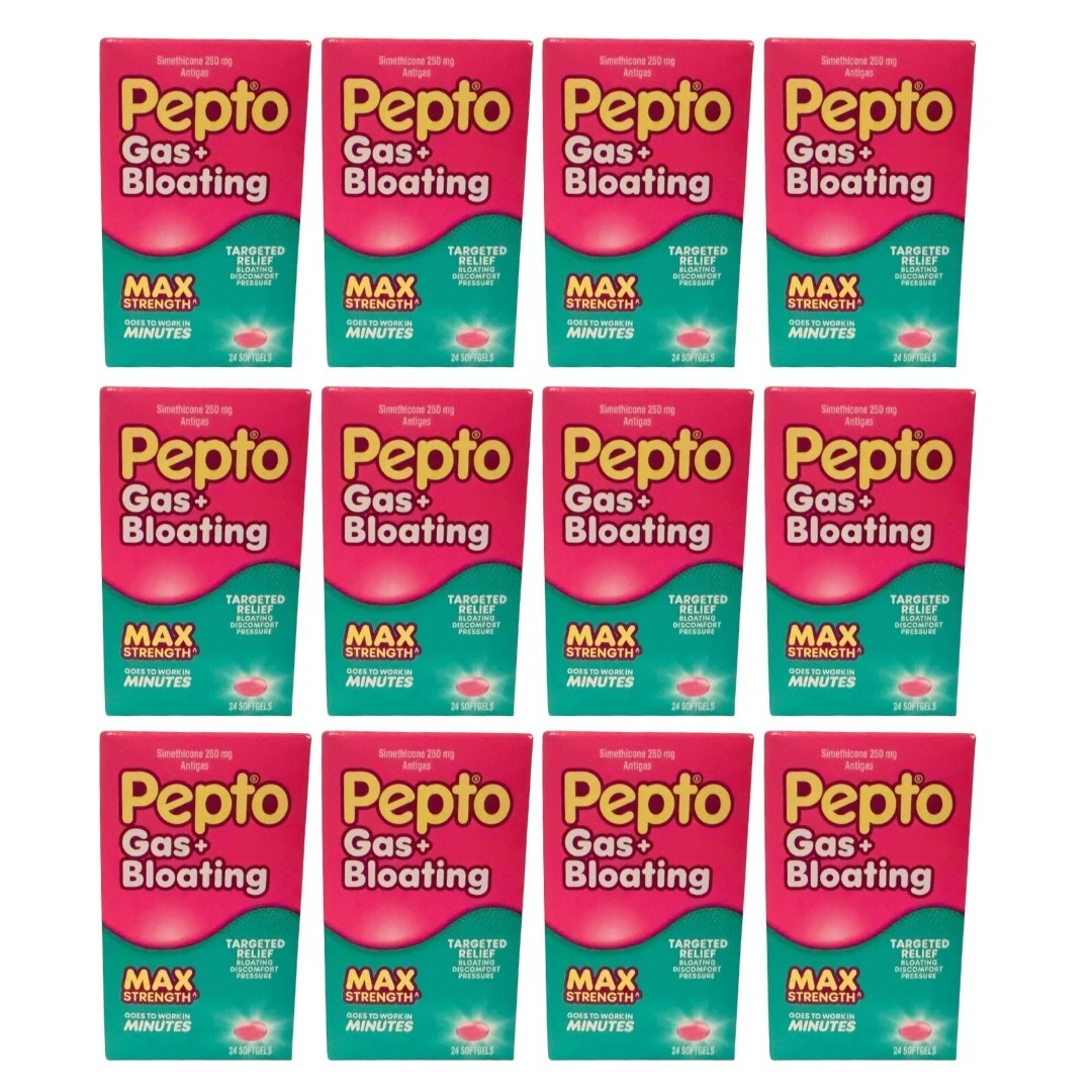 Pepto Gas + Bloating Max Strength Simethicone 250mg 24 Softgels Lot of 12 10/27