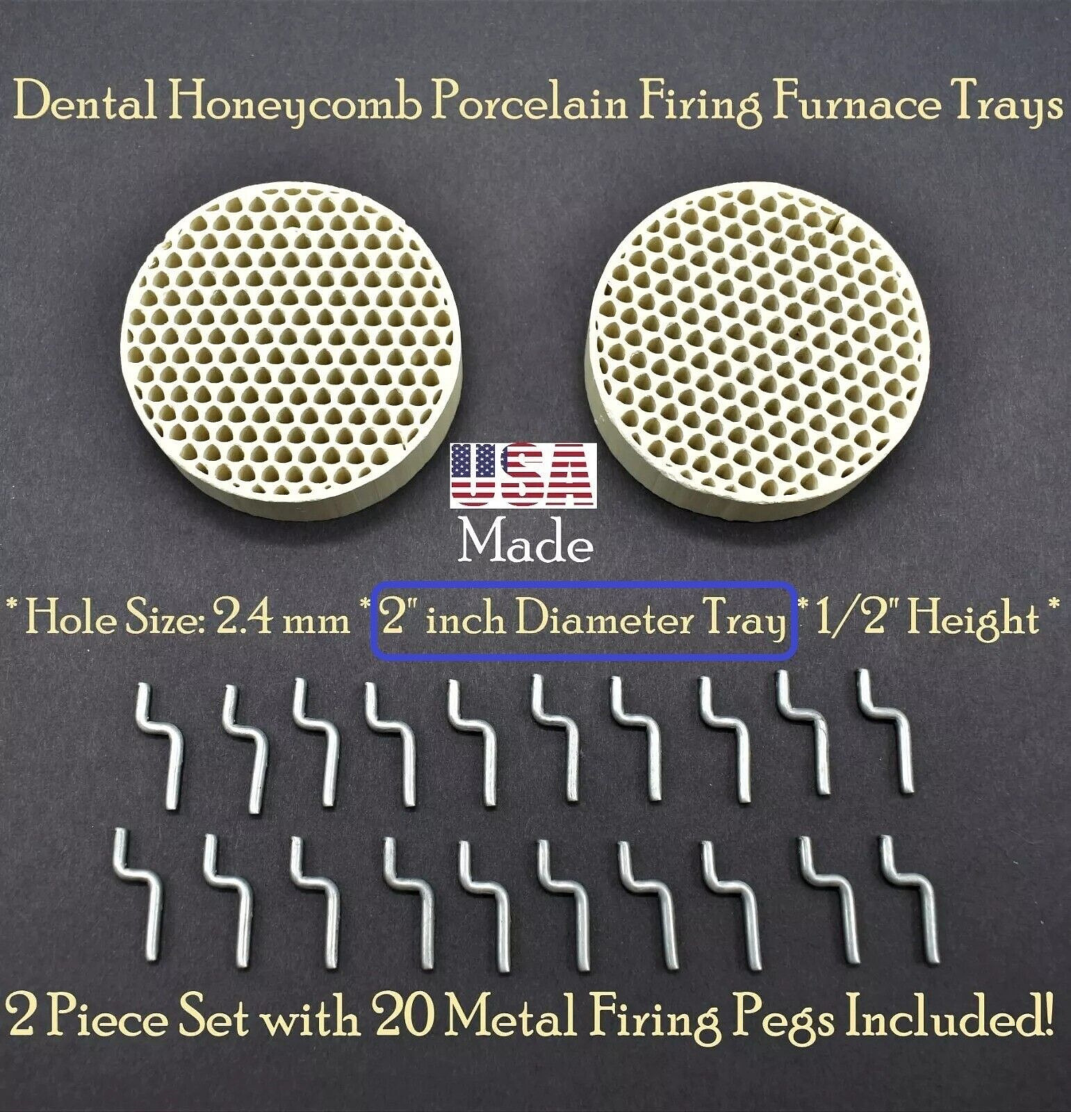 2 Dental Lab Porcelain Honeycomb Firing Trays 2" Furnace Sagger + 20 Metal Pins