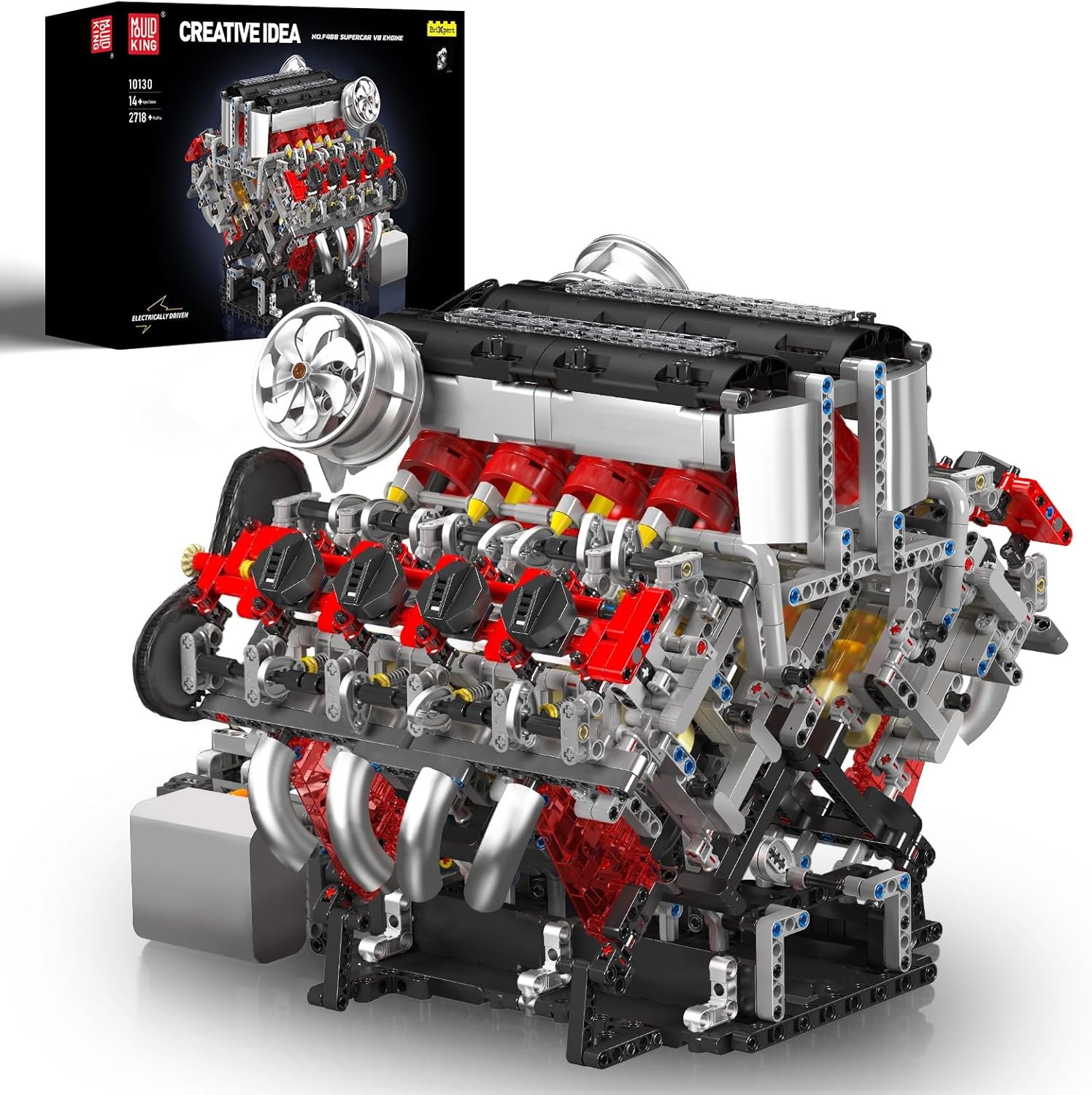10130 V8 Engine Model Kit, Surper Car Engine That Works with Motor, Buildabe STE
