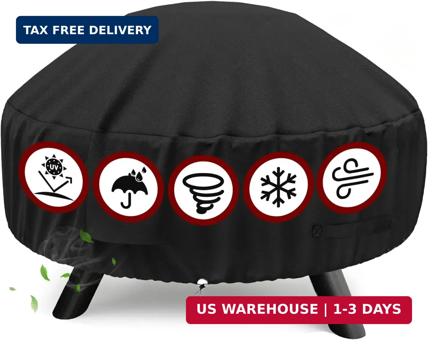 Round Fire Pit Cover for 22-32 Inch Fire Pit - Waterproof and Windproo