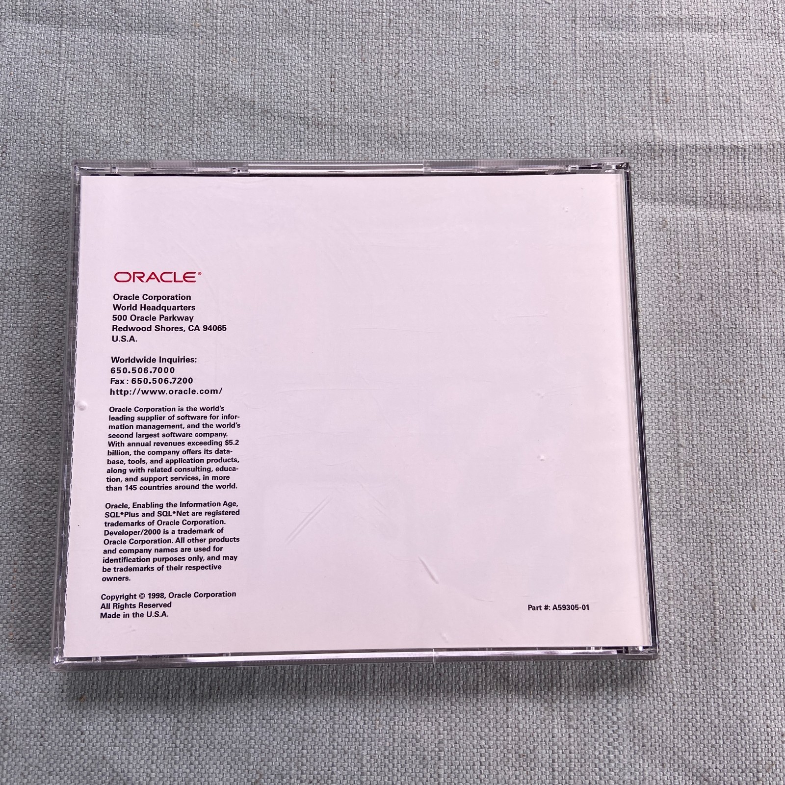 Oracle Developer 2000 Server CD Release 1.6 Windows NT 95 Tools 1998 Vintage PC