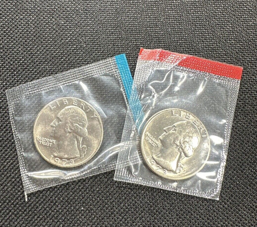 1973 P & D Washington Quarter TWO Coins from US Mint Uncirculated Set BU Cello