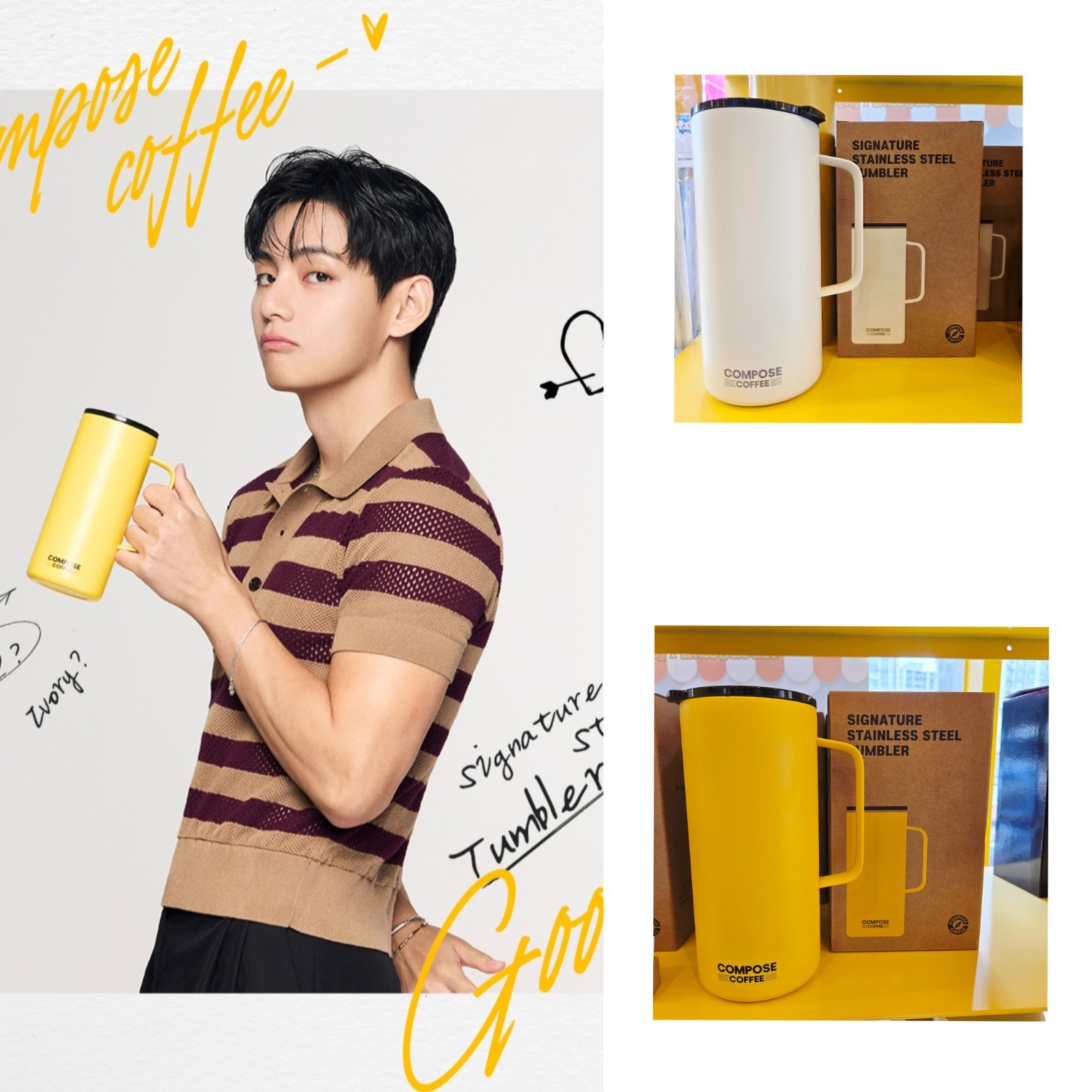 [ON HAND] BTS V COMPOSE COFFEE SIGNATURE STAINLESS STEEL TUMBLER + Gift