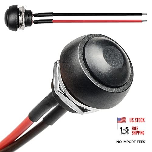 1/2"(12mm) Pre-Wired Mounting Hole On/Off Mini Round Waterproof Black
