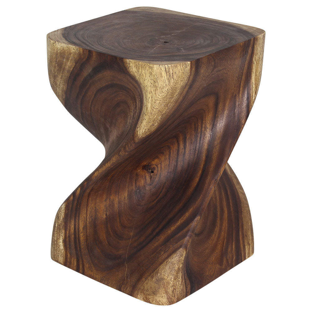 Haussmann Big Twist Wood End Table 14 in SQ x 20 in Height Antique Oak Oil