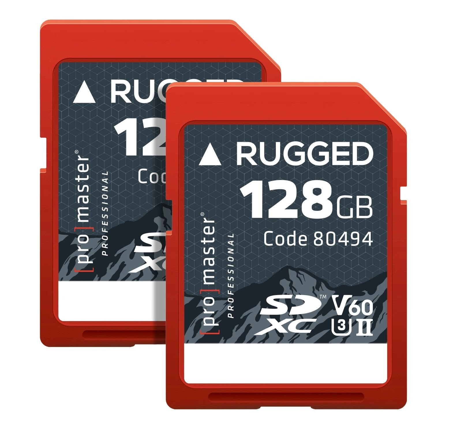 2 PACK - Promaster SDXC 128GB Rugged™ UHS-II V60 Memory Card (#80494 x 2)