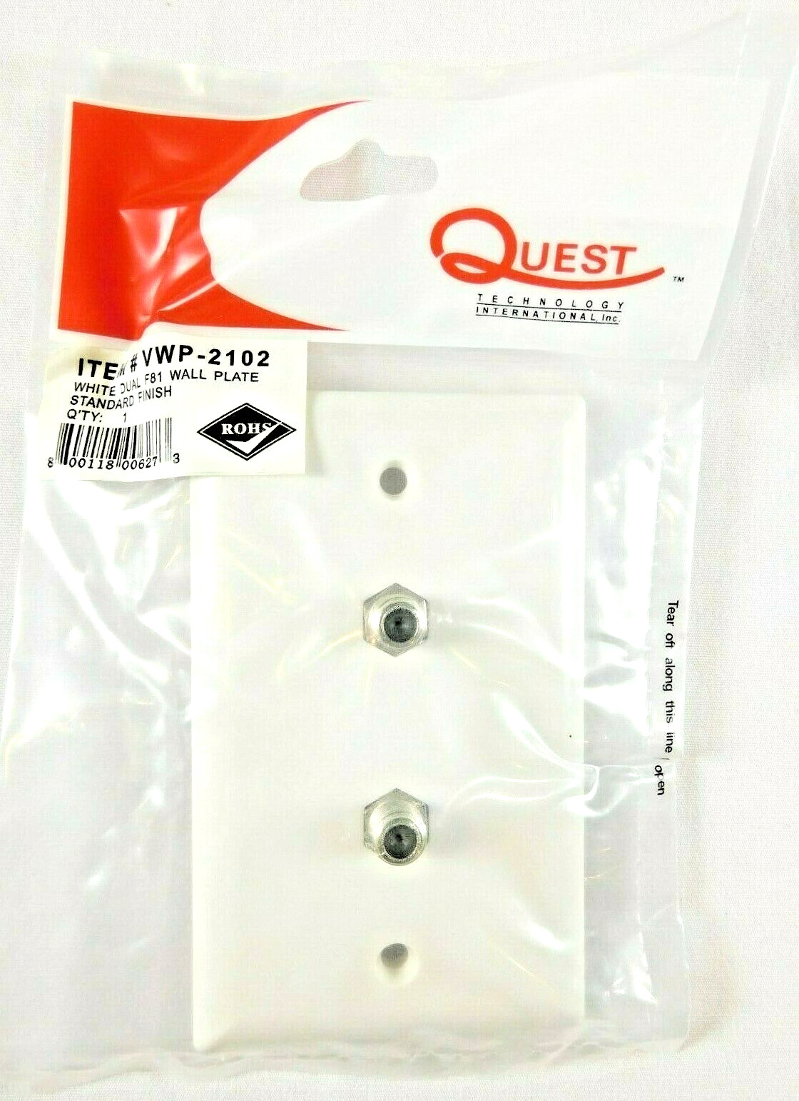 Dual Coax F-Connector Wall Plate VWP-2102 by Quest, White - LOT OF 23