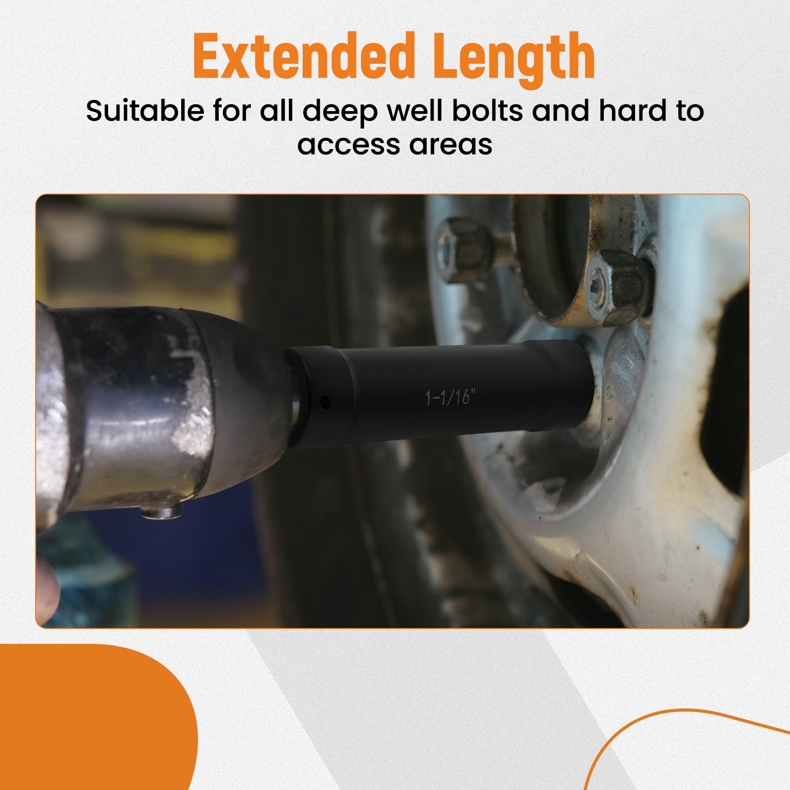 6-1/2" Drive Heavy Duty Extended Length Extra-Deep Length Impact Socket Set QME