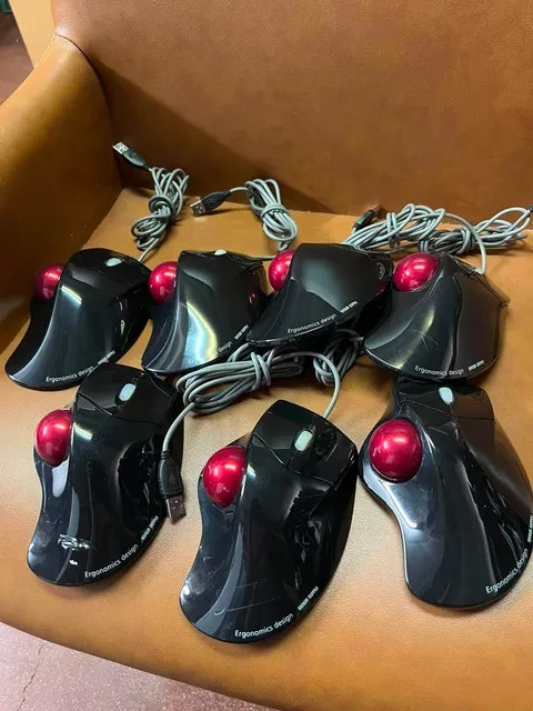Lot of 7 Sanwa Supply Ergonomic USB Optical Trackball Mice Wired Red Ball Tested