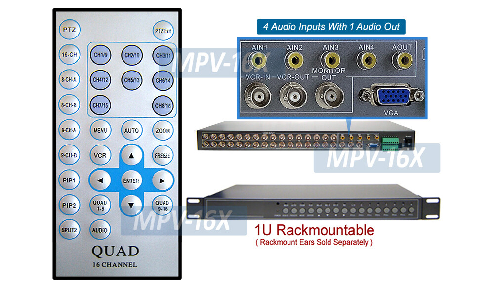 New 16-Channel Video Multiplexer Split Screen With Audio Inputs