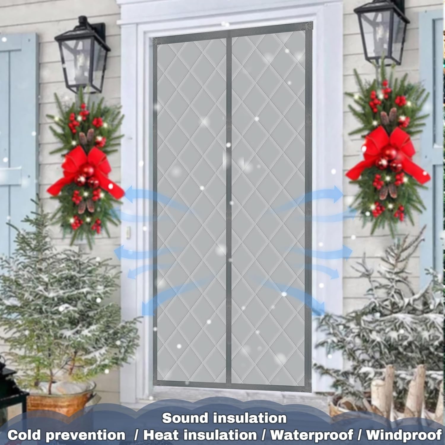 Gray Windproof Magnetic Thermal Insulated Door Covers Multisize For Winter Curta