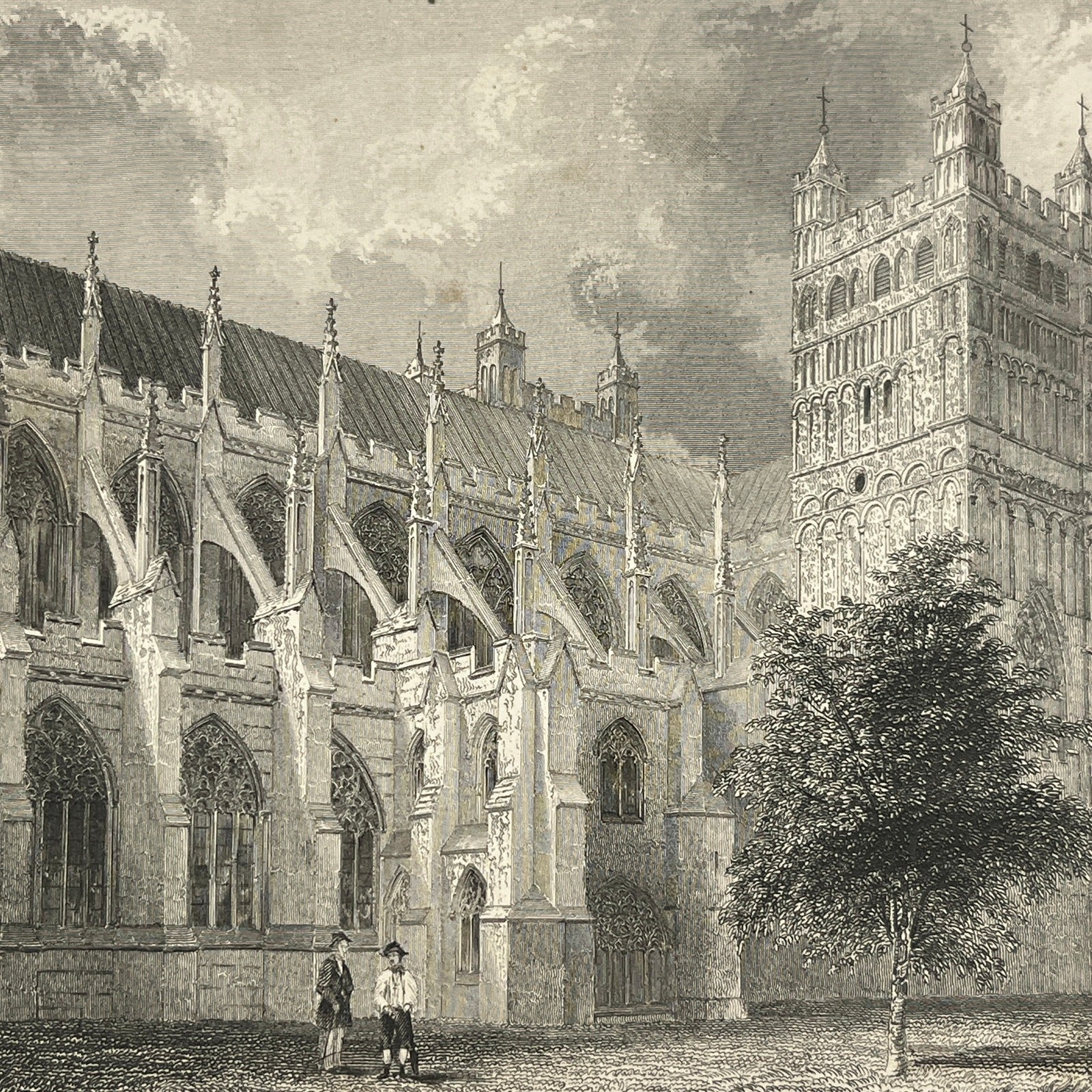 1836 Original Art Engraving Exeter Cathedral North East View AC4