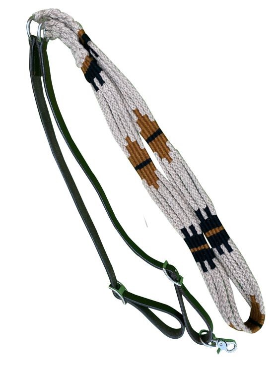 Showman Off-White, Black & Brown Corded & Leather Contest/Roping Reins