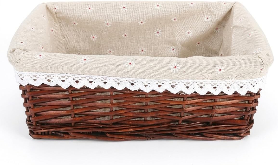 Rattan Storage Basket W/ Fabric Lining 11.81X7.87X4.72In Brown Wicker Basket