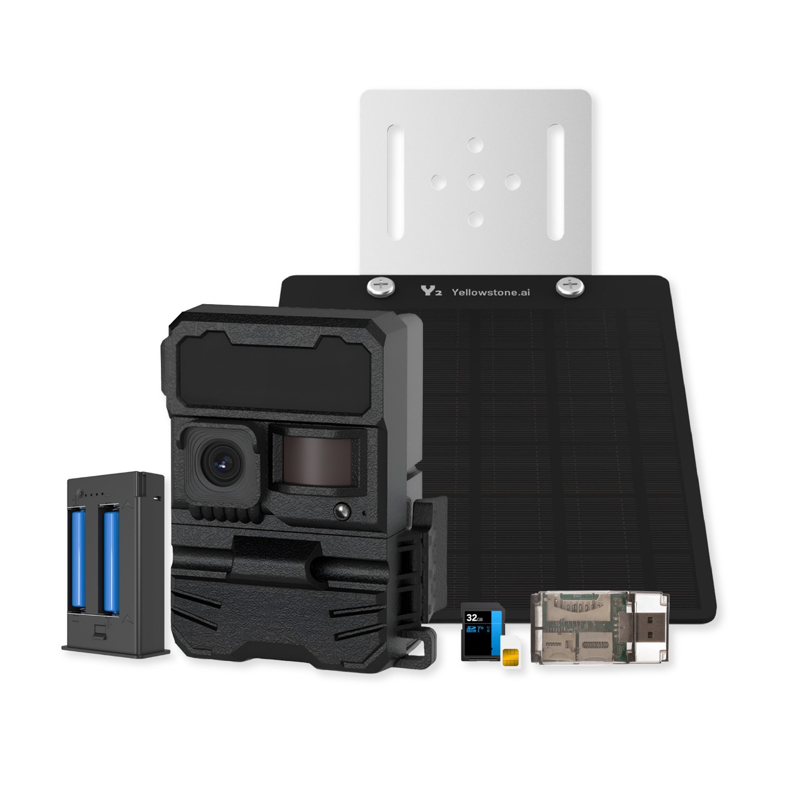 Yellowstone Y2 Black Wide Lens Bundle with Battery, Solar Panel, and Accessories
