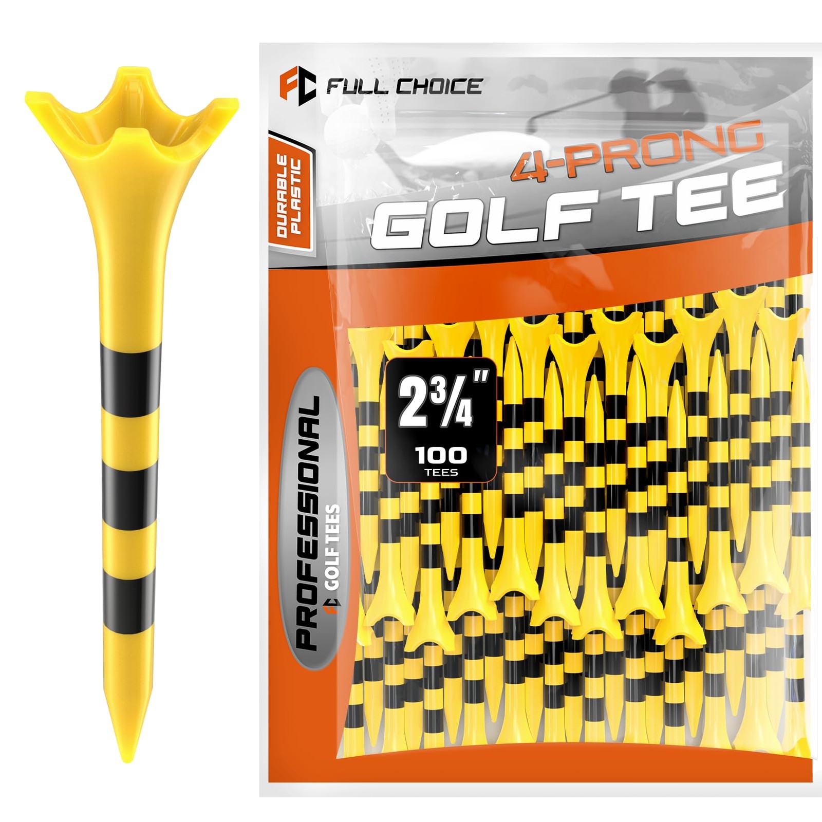 Full Choice Plastic Golf Tees 100 Pack 2-3/4", Enhanced Durability & Stabilit...
