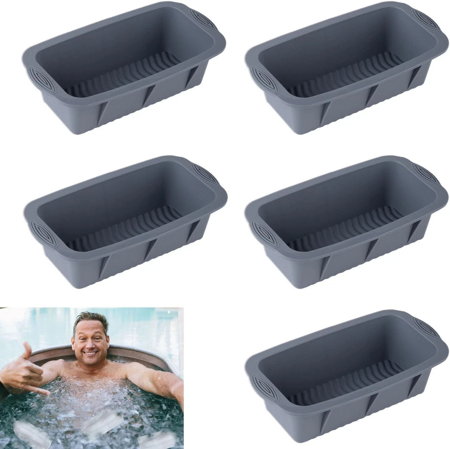 5Pcs Extra Large Ice Block Mold, Grey Silicone Ice Block Molds for Ice Bath Tub,