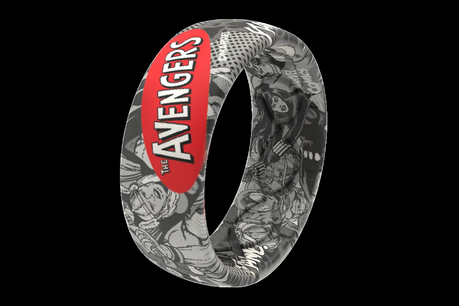 Marvel Groove Life "Avengers Black & White Comic" Silicone Ring Size 12