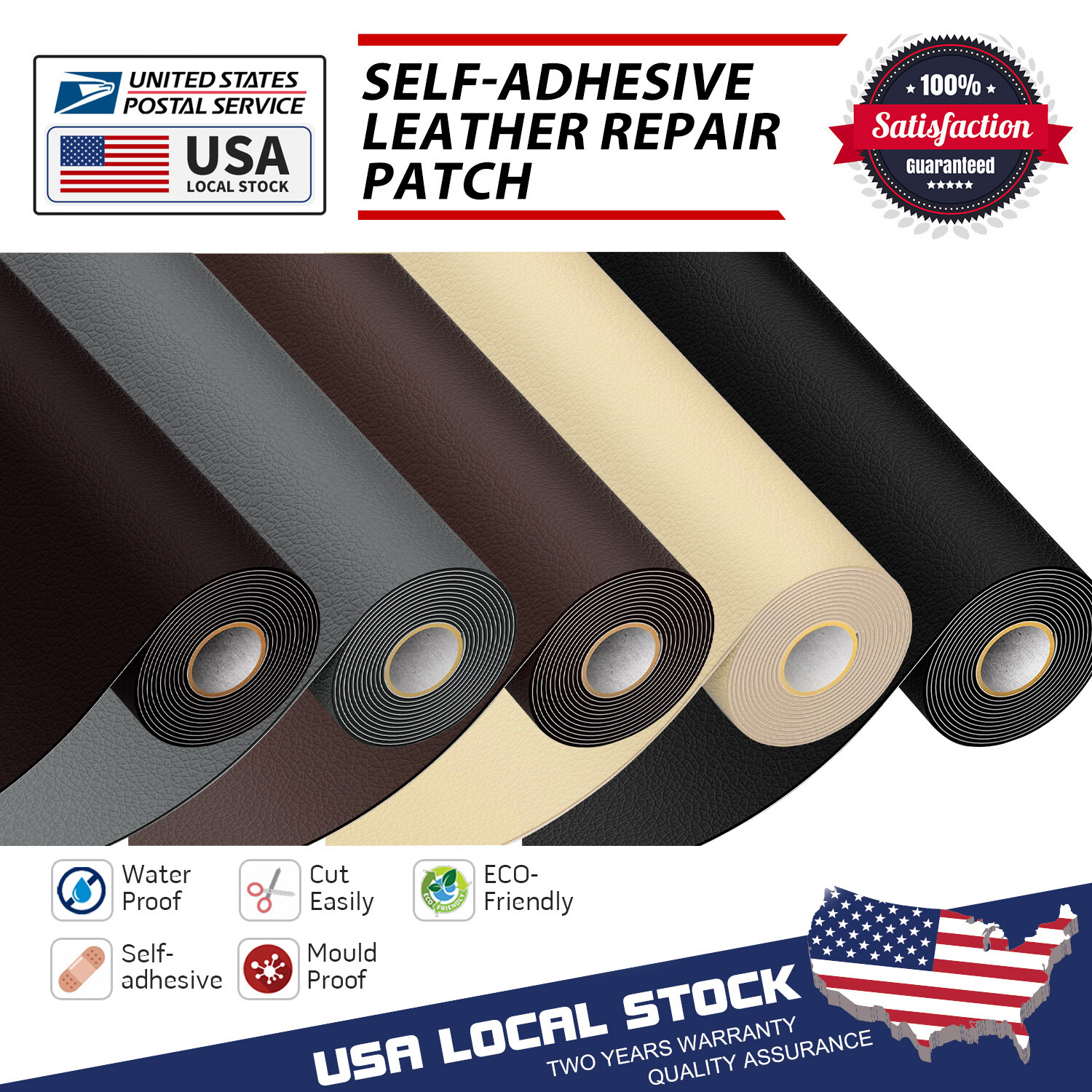 Leather Repair Tape Black Self-Adhesive Patch for Car Seats Couch Furniture Sofa