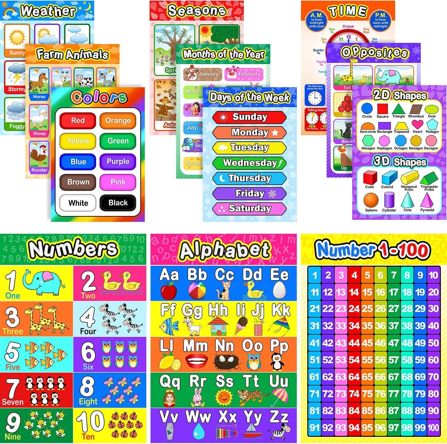 Educational Preschool Poster for Toddler and Kid with Glue Point Dot for Nursery